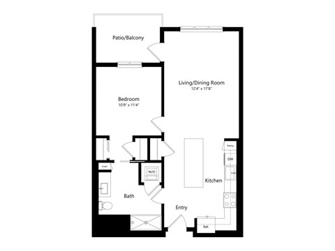 Floor plan for 1 bed, 1 bath, 777 sqft